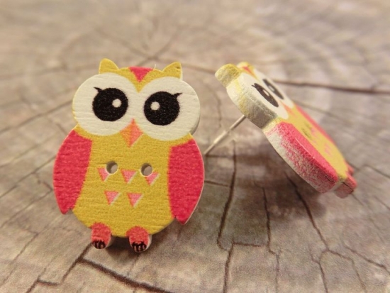 Preview: Eulen Knopf Ohrstecker Holz Uhu Owl